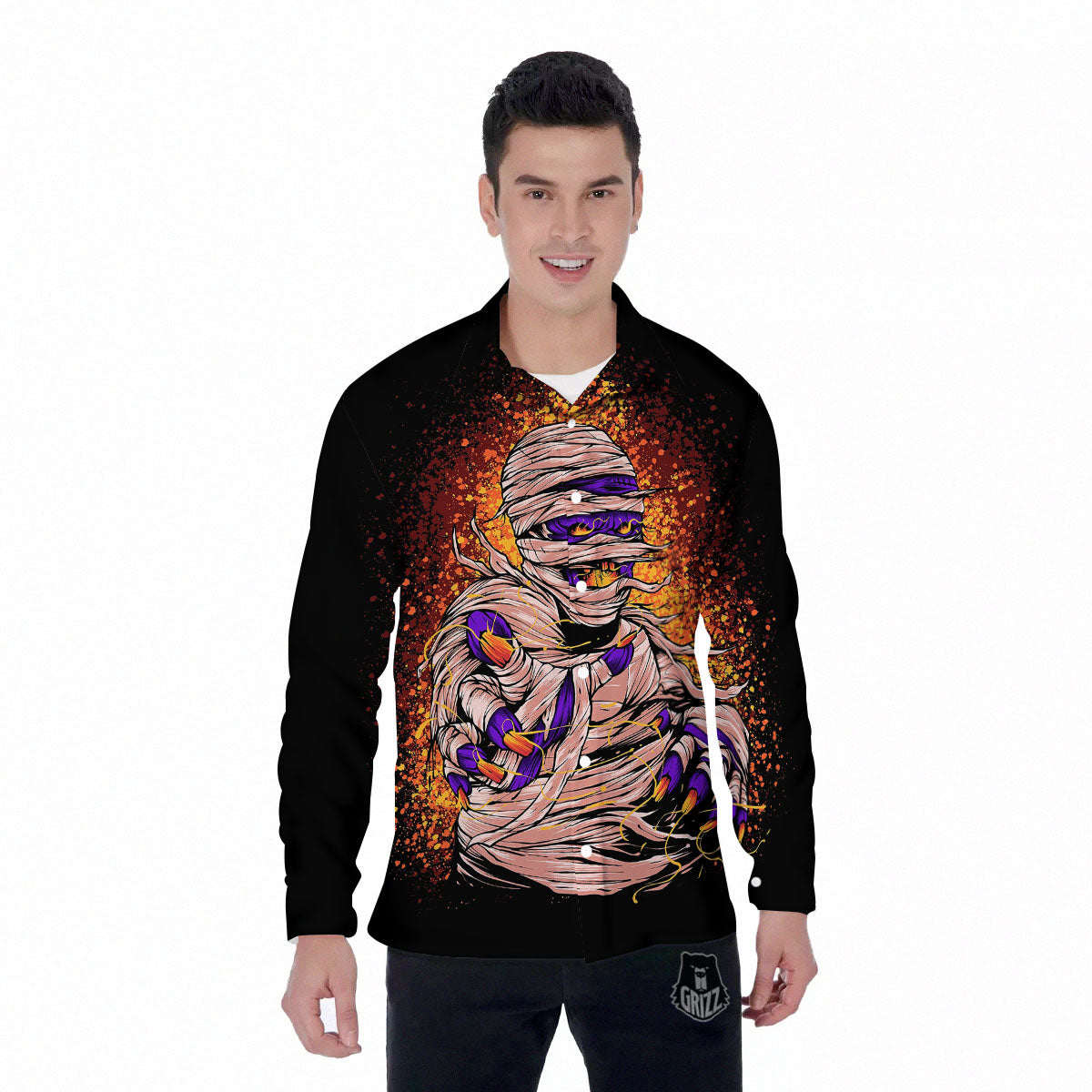 Mummy Halloween Print Men's Long Sleeve Shirts-grizzshop