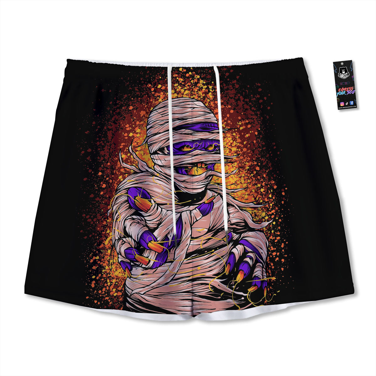 Mummy Halloween Print Mesh Shorts