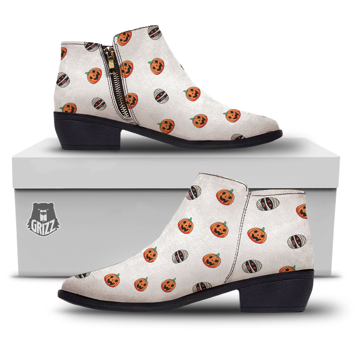 Mummy Halloween Print Pattern Ankle Boots-grizzshop