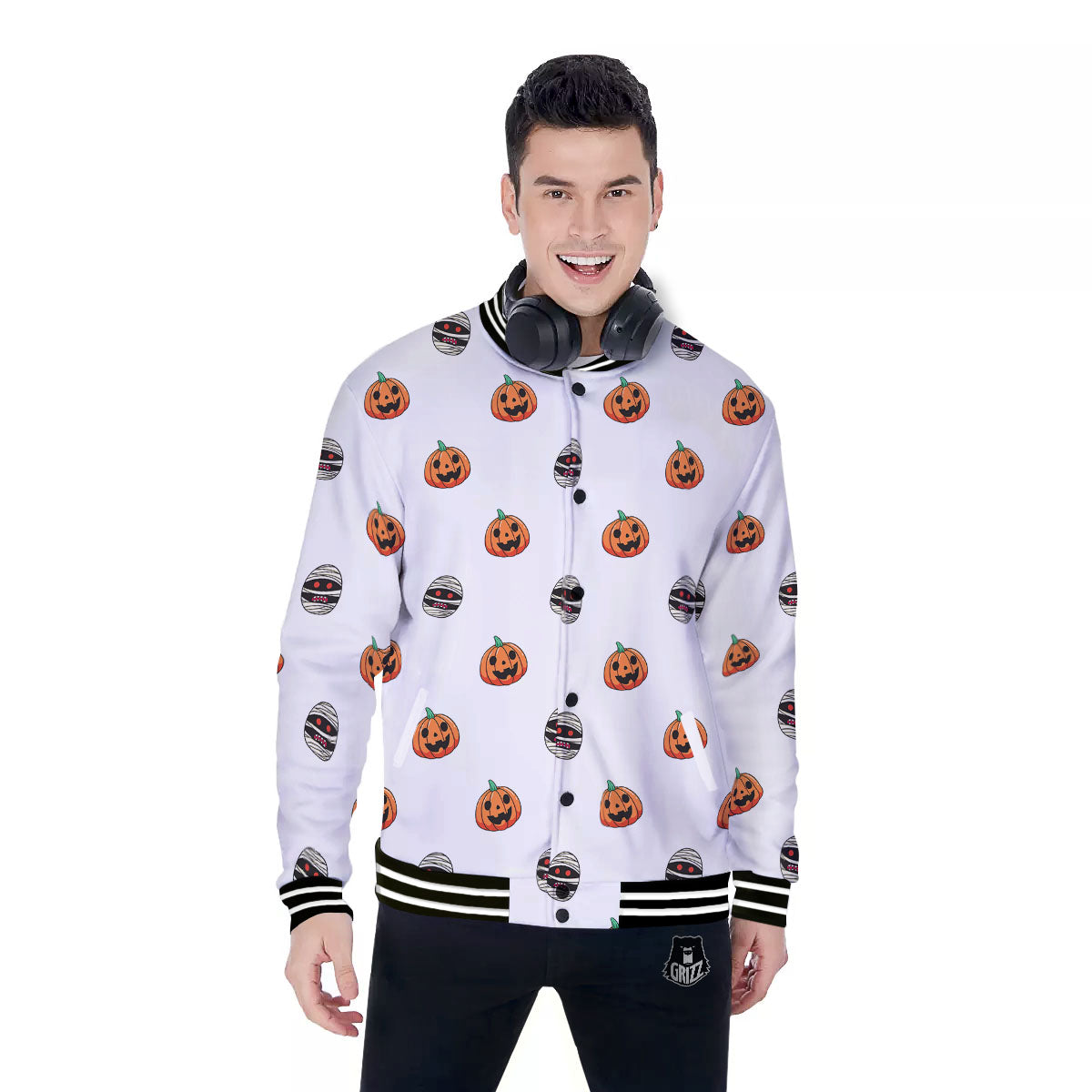 Mummy Halloween Print Pattern Baseball Jacket-grizzshop
