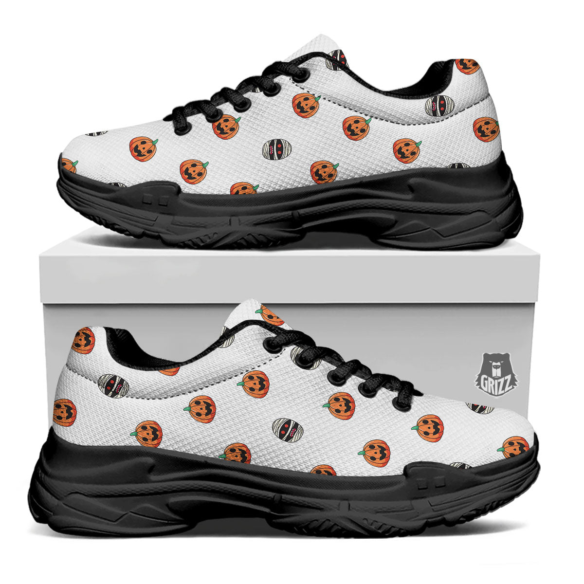 Mummy Halloween Print Pattern Black Chunky Shoes-grizzshop
