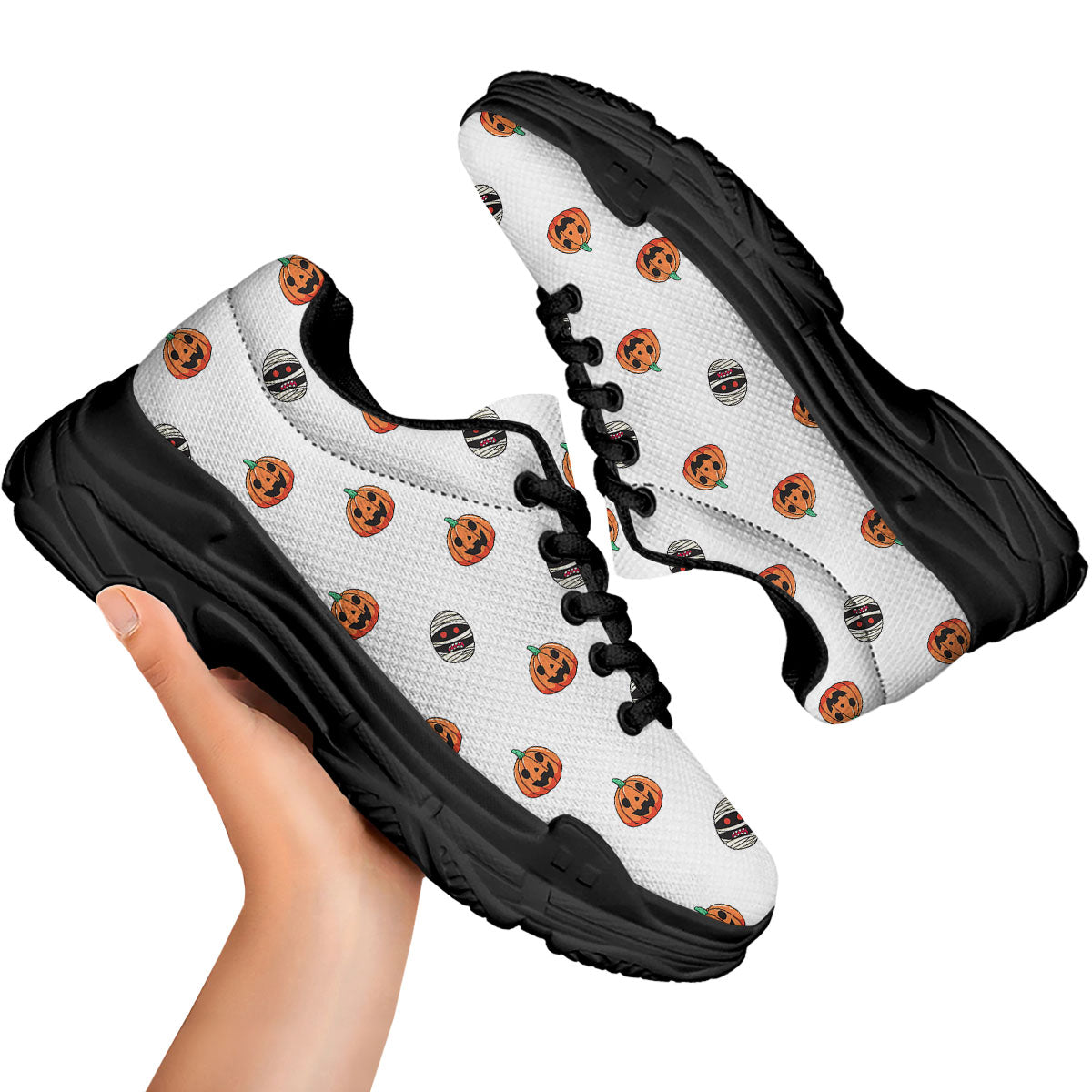 Mummy Halloween Print Pattern Black Chunky Shoes-grizzshop