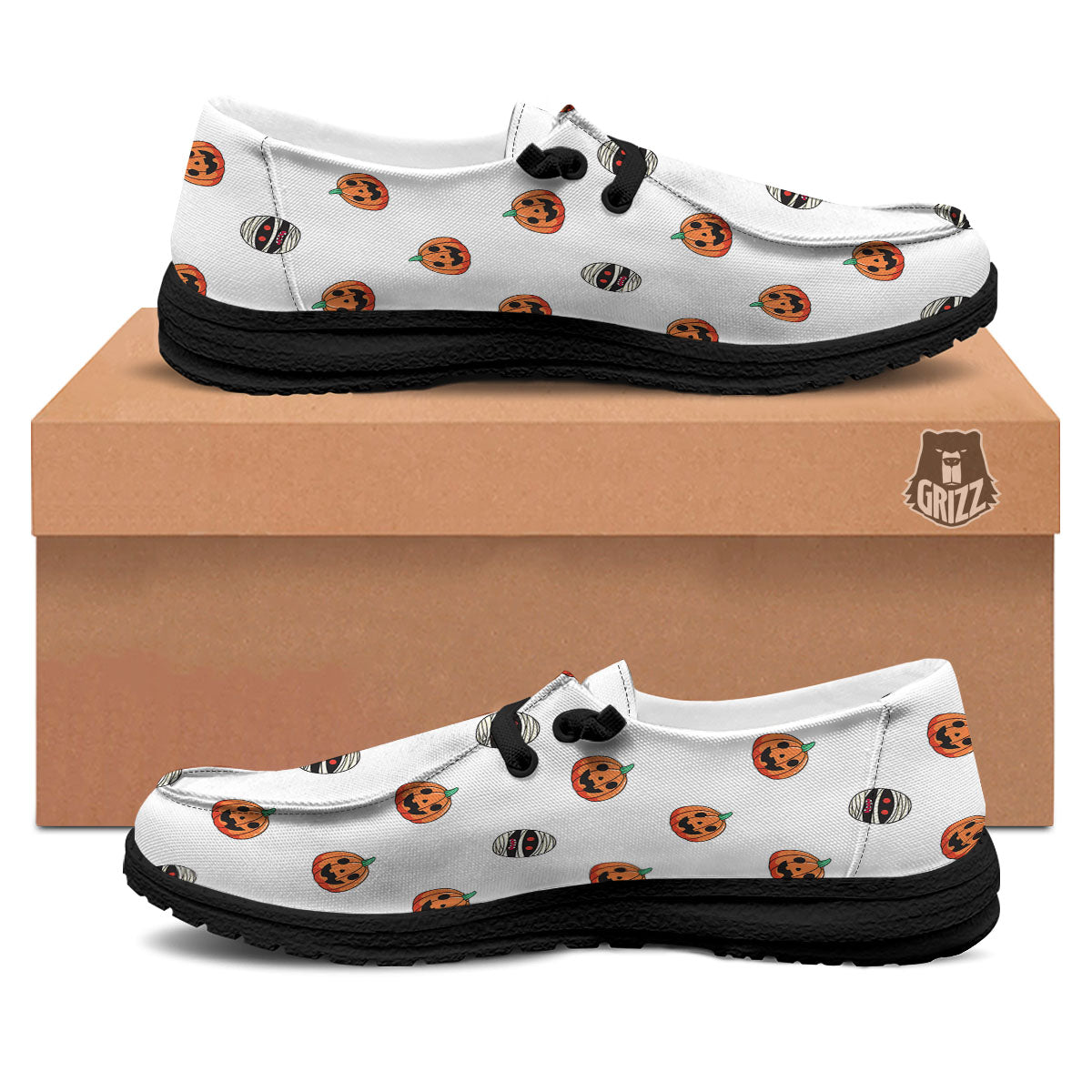 Mummy Halloween Print Pattern Black Loafers-grizzshop