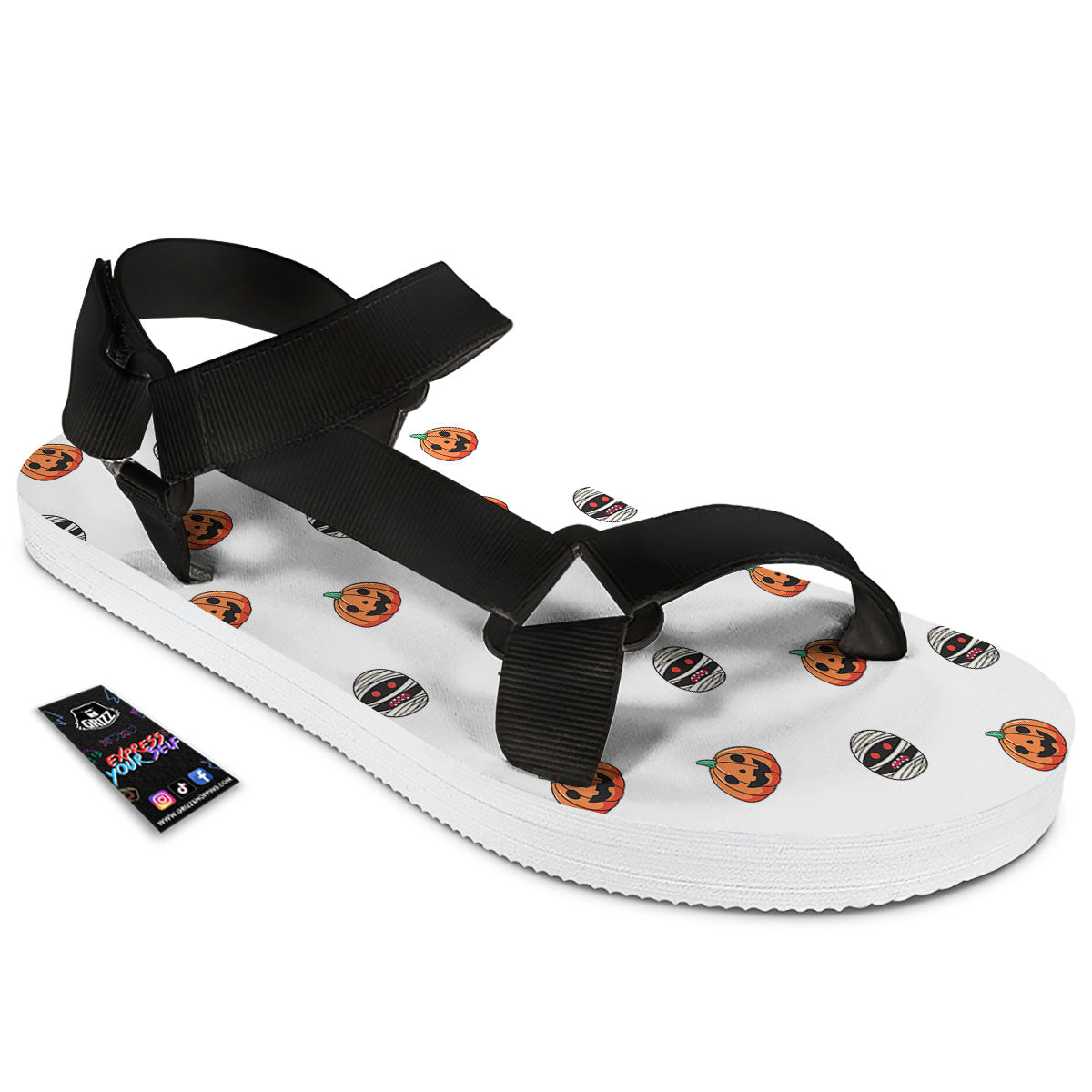 Mummy Halloween Print Pattern Black Open Toe Sandals-grizzshop