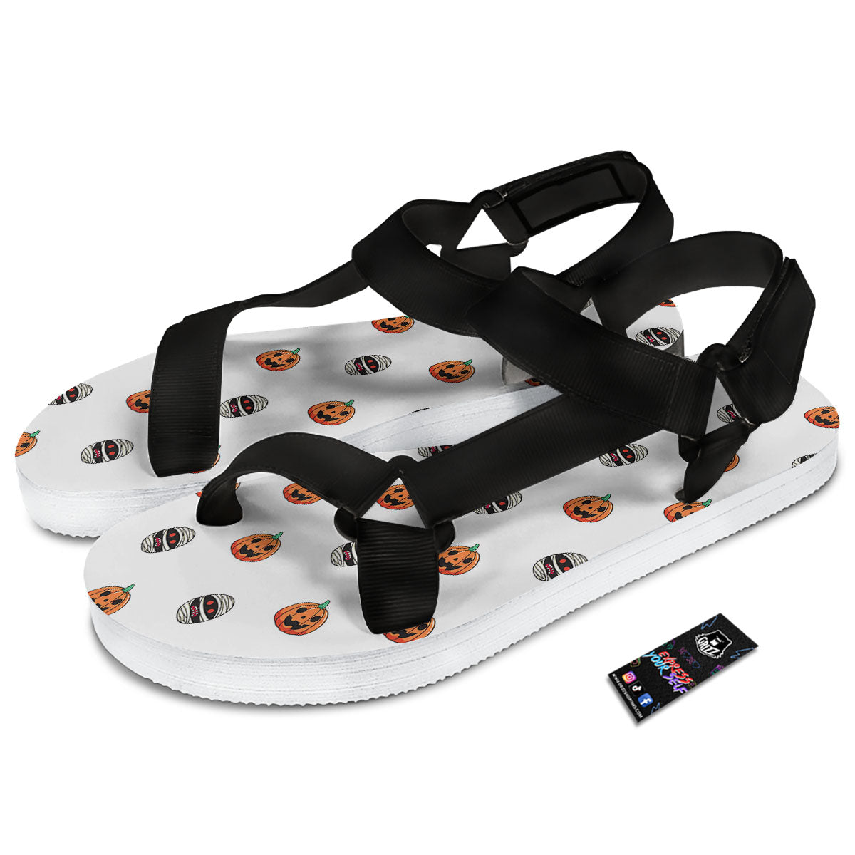 Mummy Halloween Print Pattern Black Open Toe Sandals-grizzshop