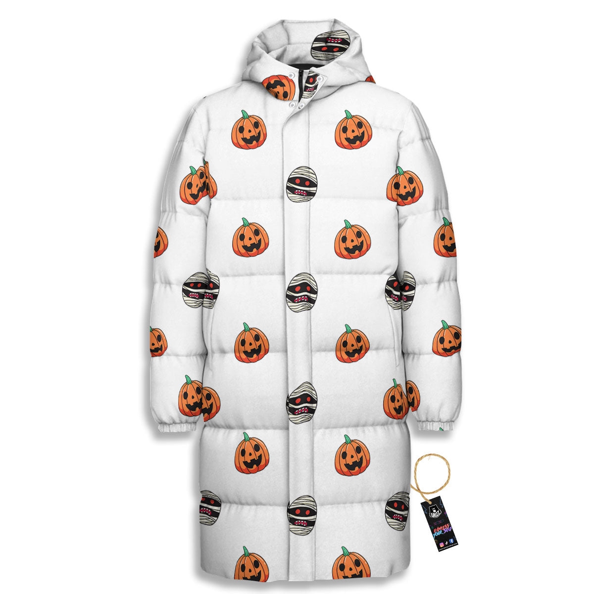 Mummy Halloween Print Pattern Long Down Jacket-grizzshop