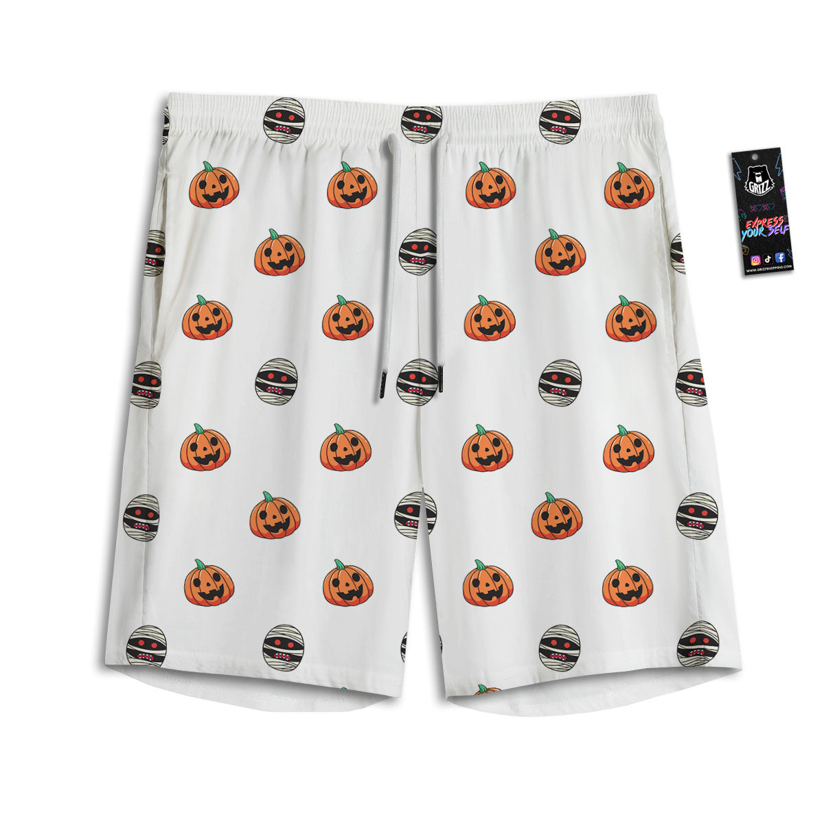 Mummy Halloween Print Pattern Men's Athletic Shorts