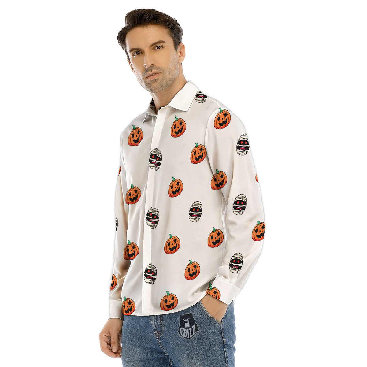 Mummy Halloween Print Pattern Men's Dress Shirts-grizzshop