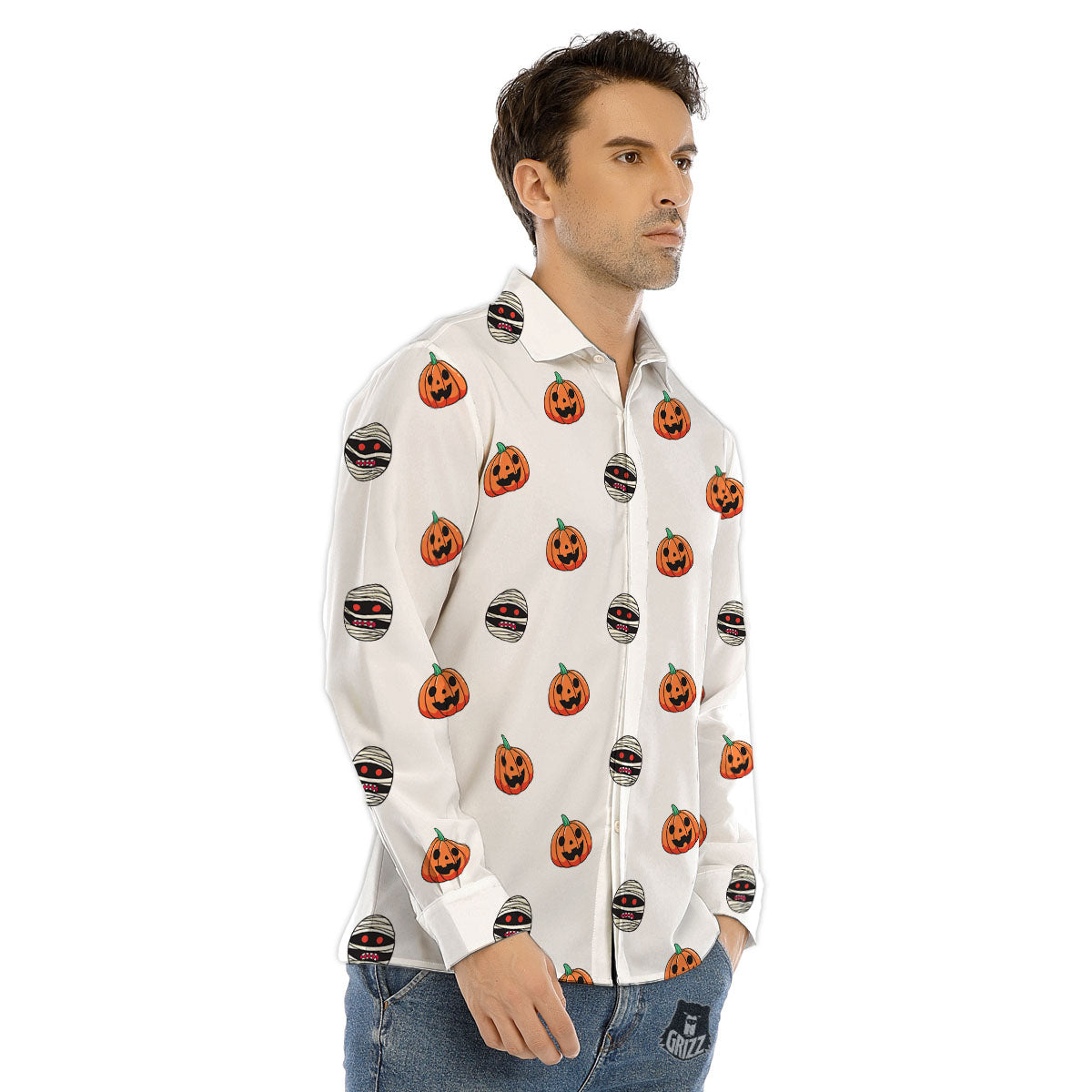 Mummy Halloween Print Pattern Men's Dress Shirts-grizzshop