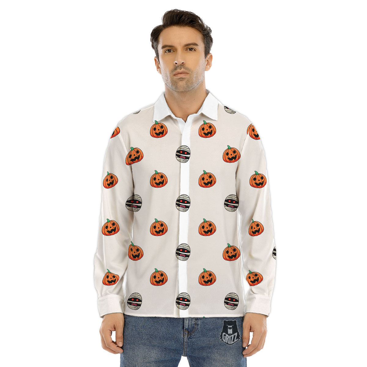 Mummy Halloween Print Pattern Men's Dress Shirts-grizzshop