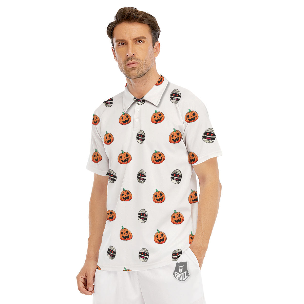 Mummy Halloween Print Pattern Men's Golf Shirts-grizzshop