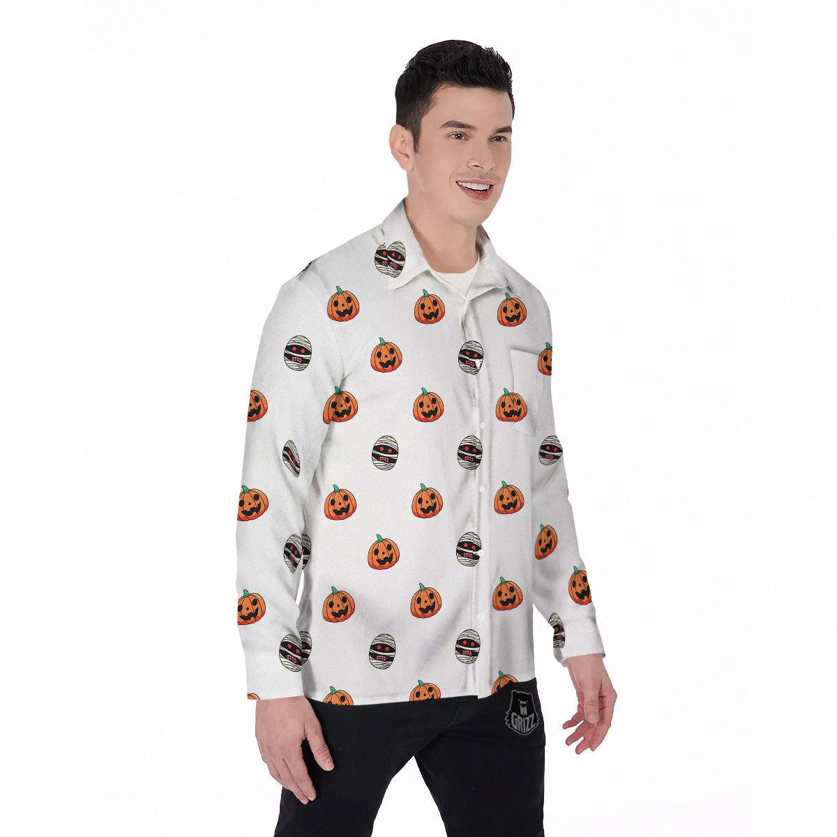 Mummy Halloween Print Pattern Men's Long Sleeve Shirts-grizzshop