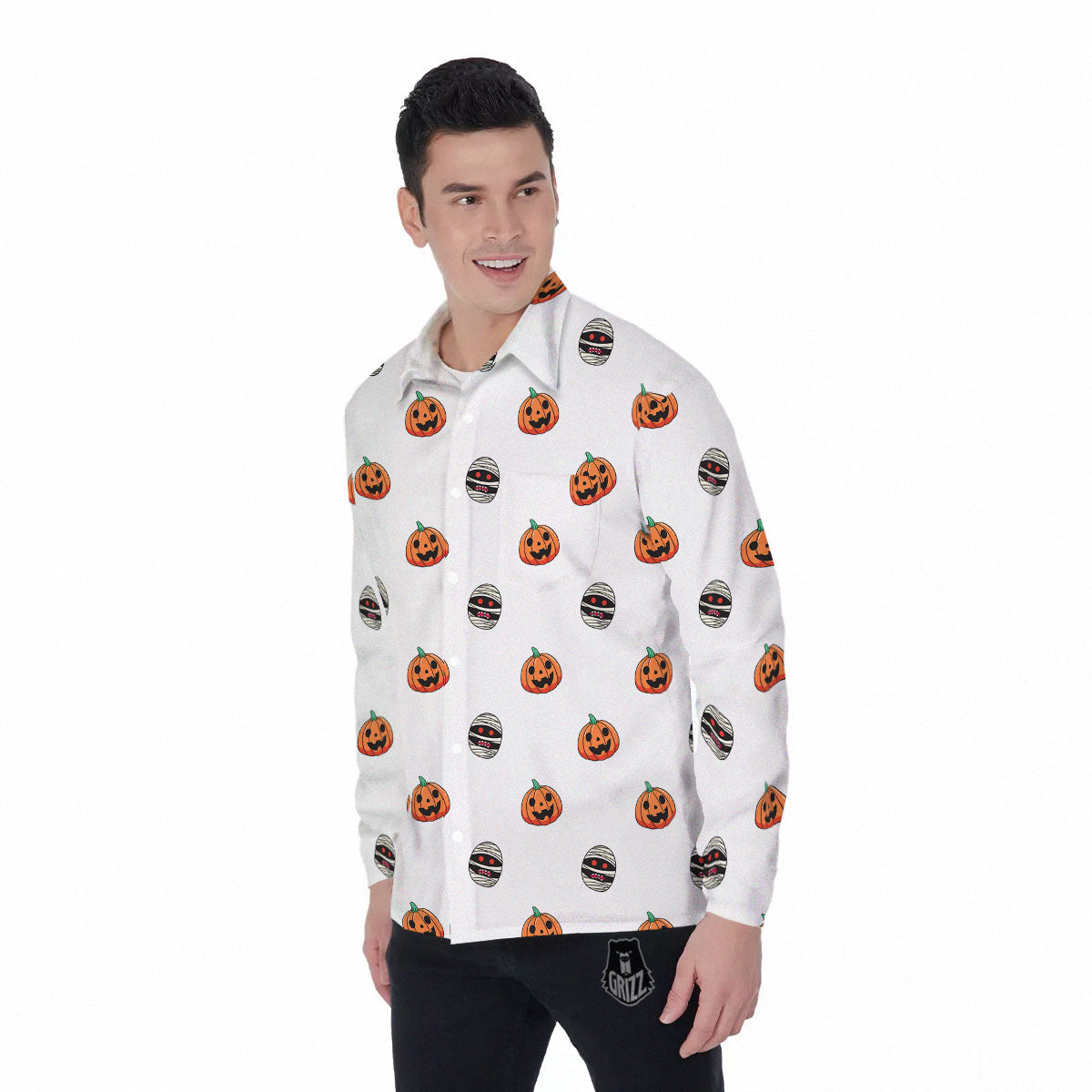 Mummy Halloween Print Pattern Men's Long Sleeve Shirts-grizzshop