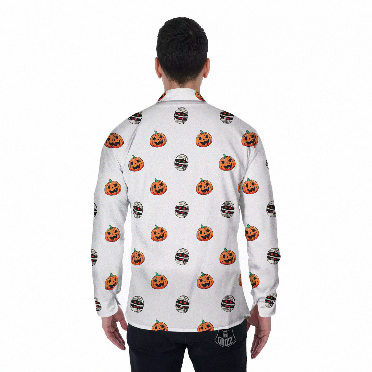 Mummy Halloween Print Pattern Men's Long Sleeve Shirts-grizzshop