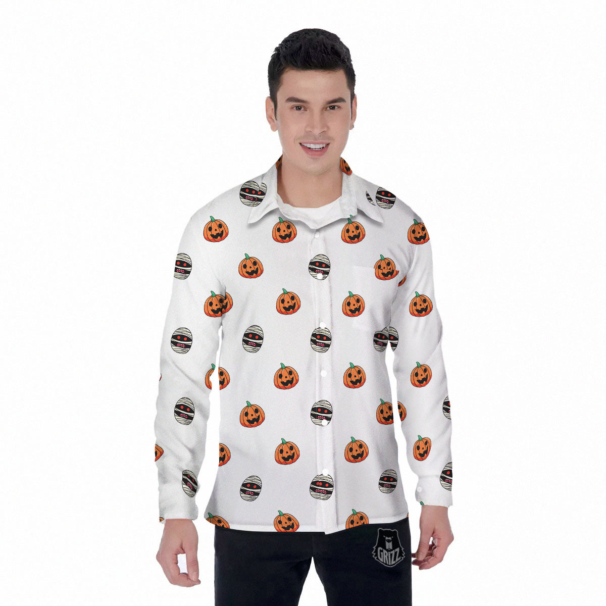 Mummy Halloween Print Pattern Men's Long Sleeve Shirts-grizzshop