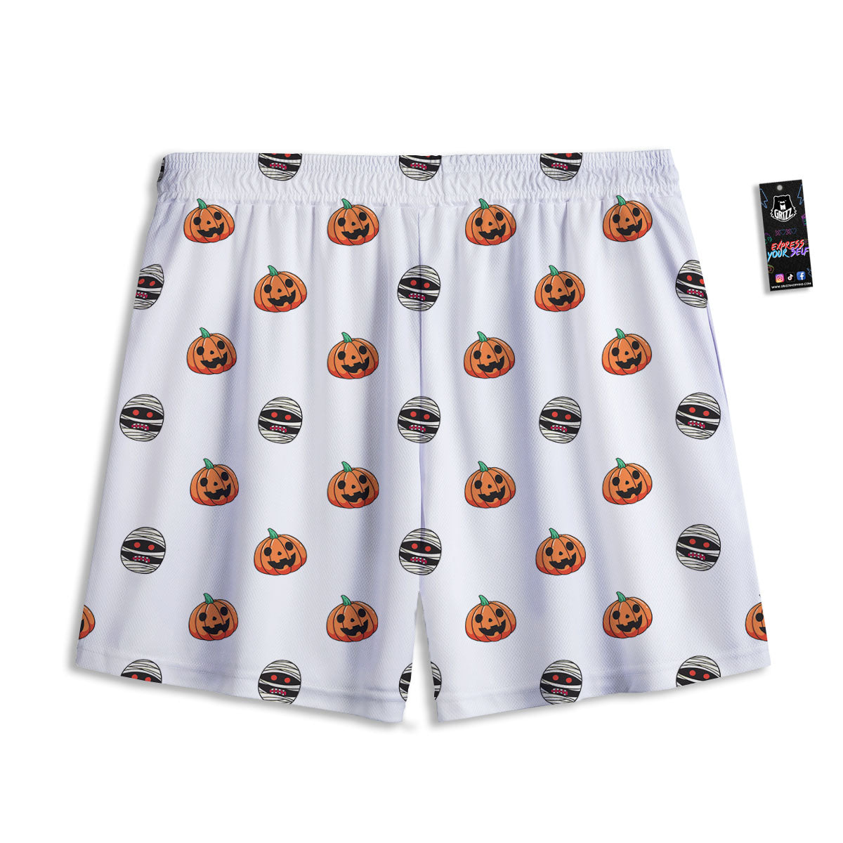 Mummy Halloween Print Pattern Mesh Shorts