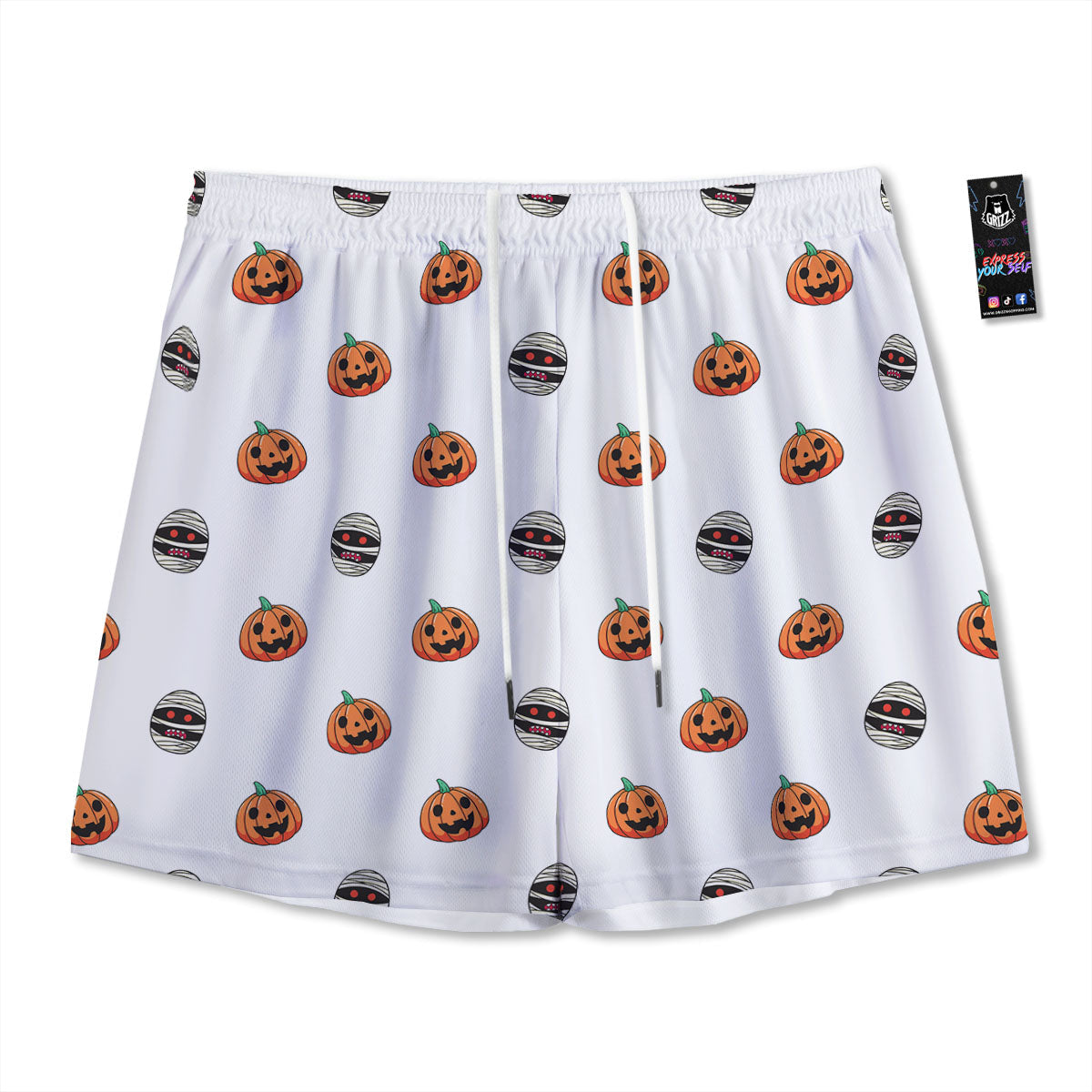 Mummy Halloween Print Pattern Mesh Shorts