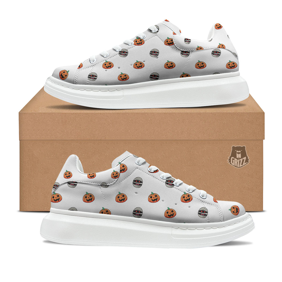 Mummy Halloween Print Pattern Platform Shoes-grizzshop