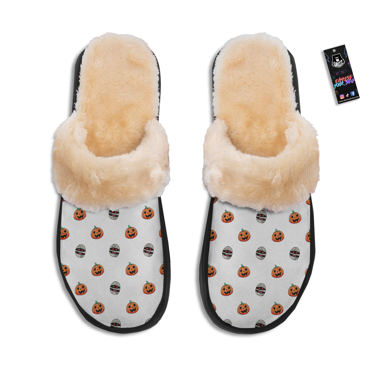 Mummy Halloween Print Pattern Slippers-grizzshop