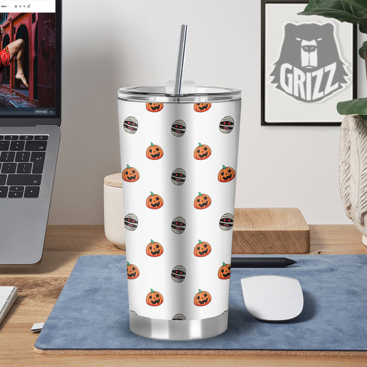 Mummy Halloween Print Pattern Tumbler-grizzshop