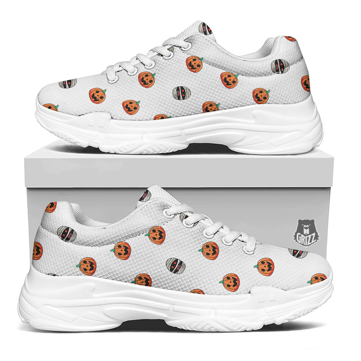 Mummy Halloween Print Pattern White Chunky Shoes-grizzshop