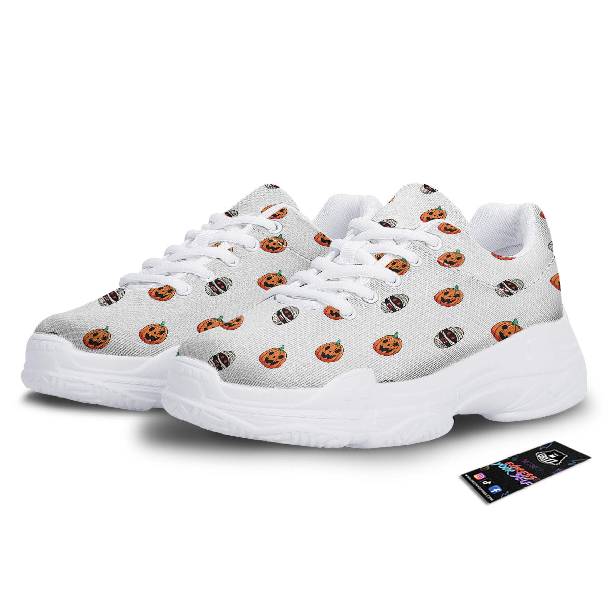 Mummy Halloween Print Pattern White Chunky Shoes-grizzshop
