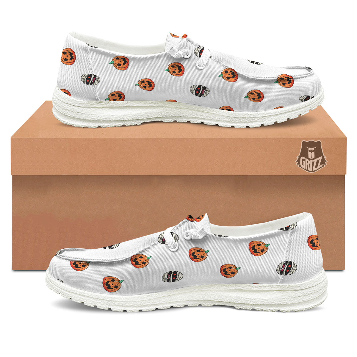 Mummy Halloween Print Pattern White Loafers-grizzshop