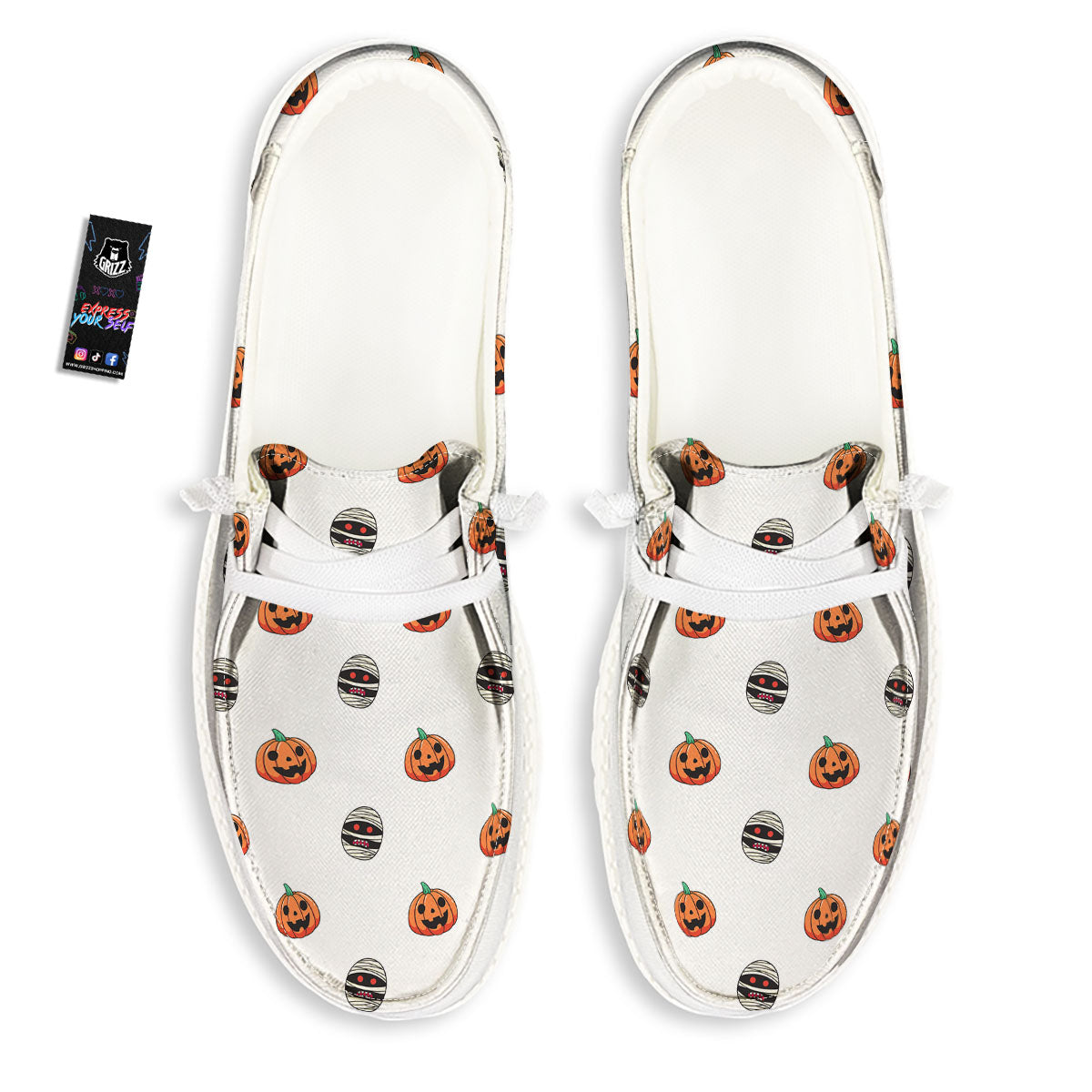 Mummy Halloween Print Pattern White Loafers-grizzshop