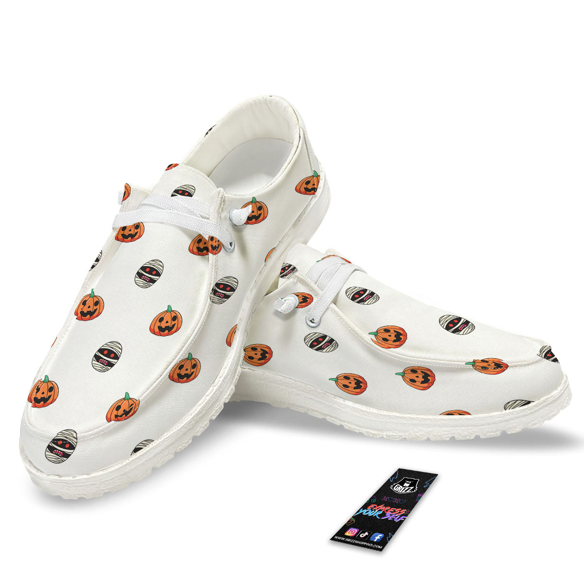 Mummy Halloween Print Pattern White Loafers-grizzshop