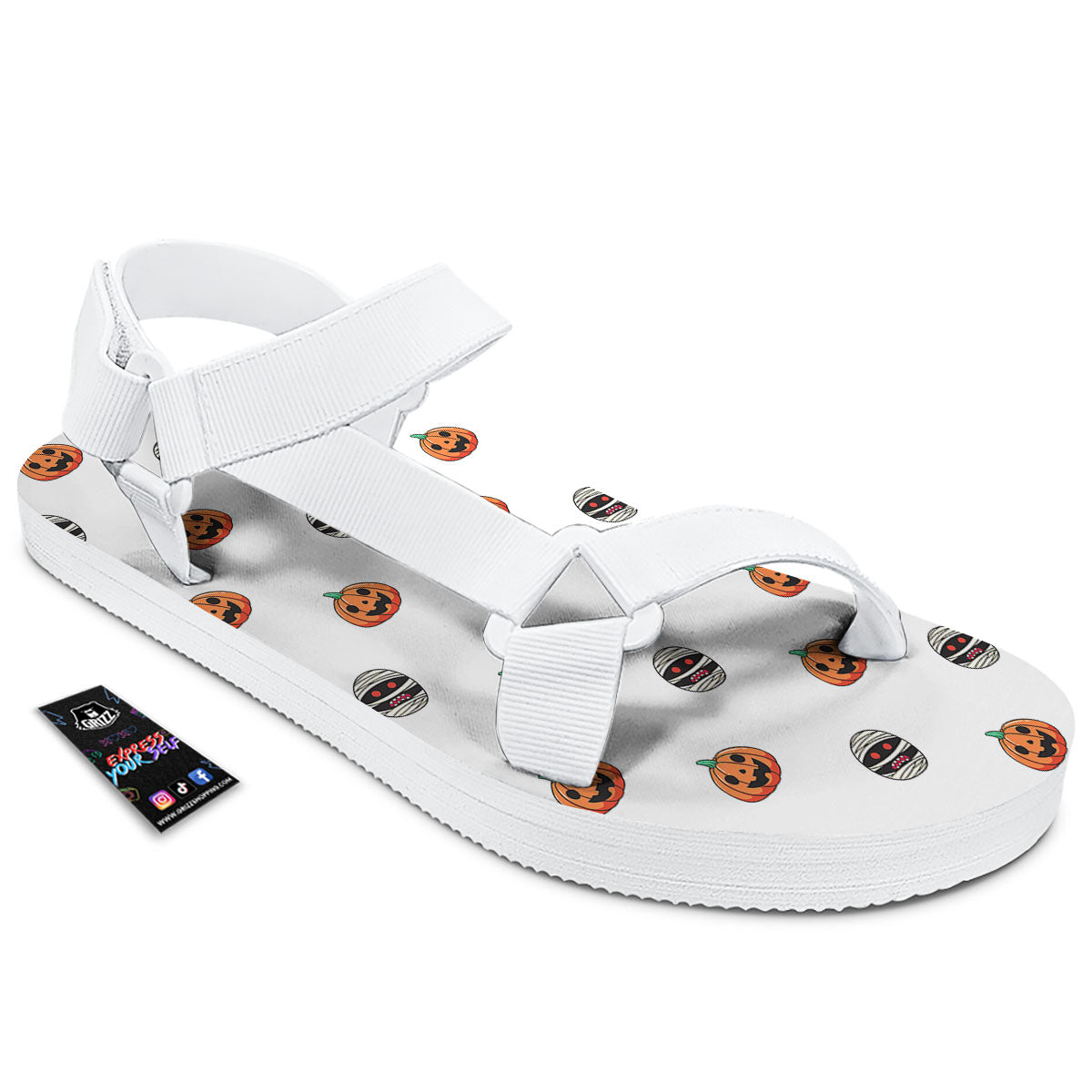 Mummy Halloween Print Pattern White Open Toe Sandals-grizzshop