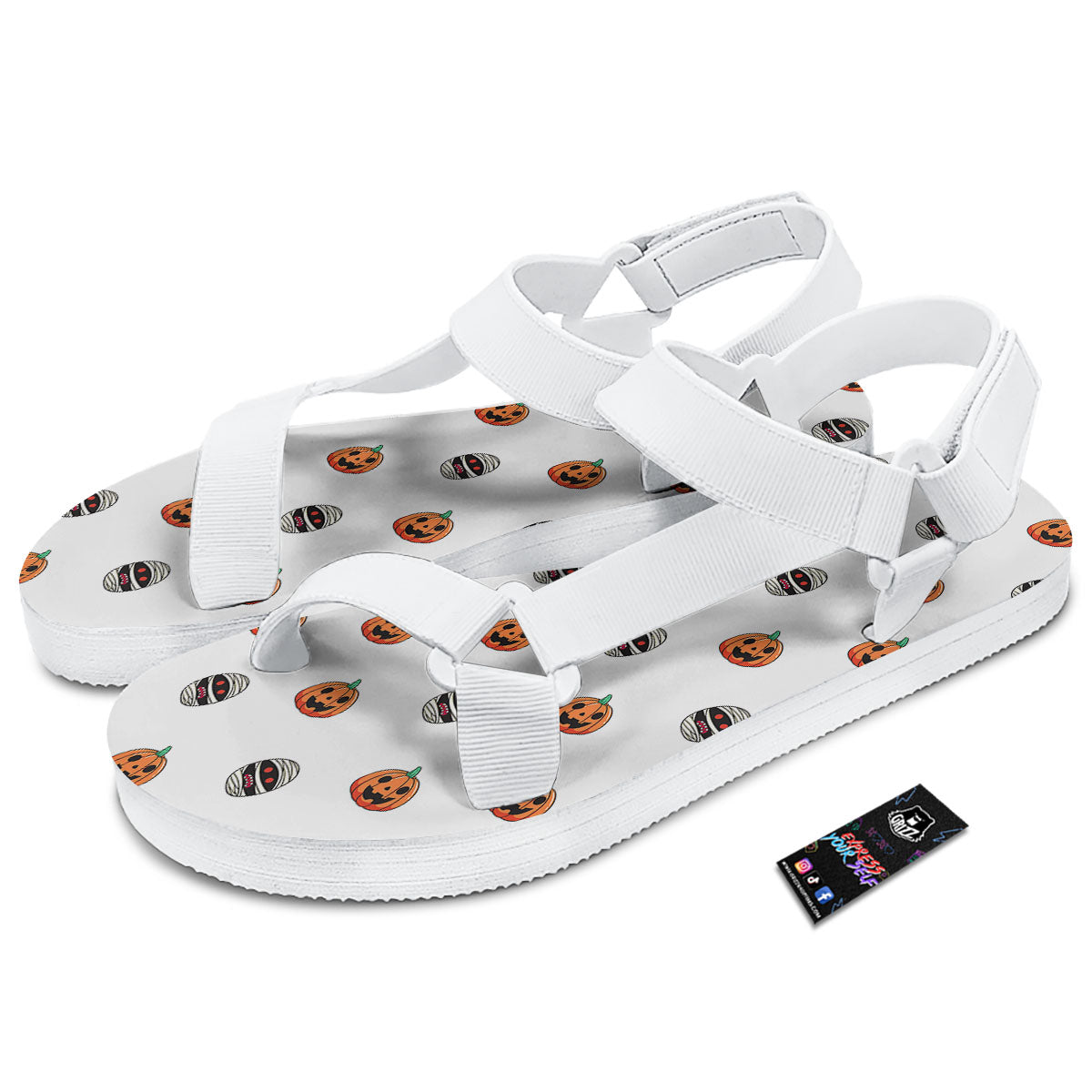 Mummy Halloween Print Pattern White Open Toe Sandals-grizzshop