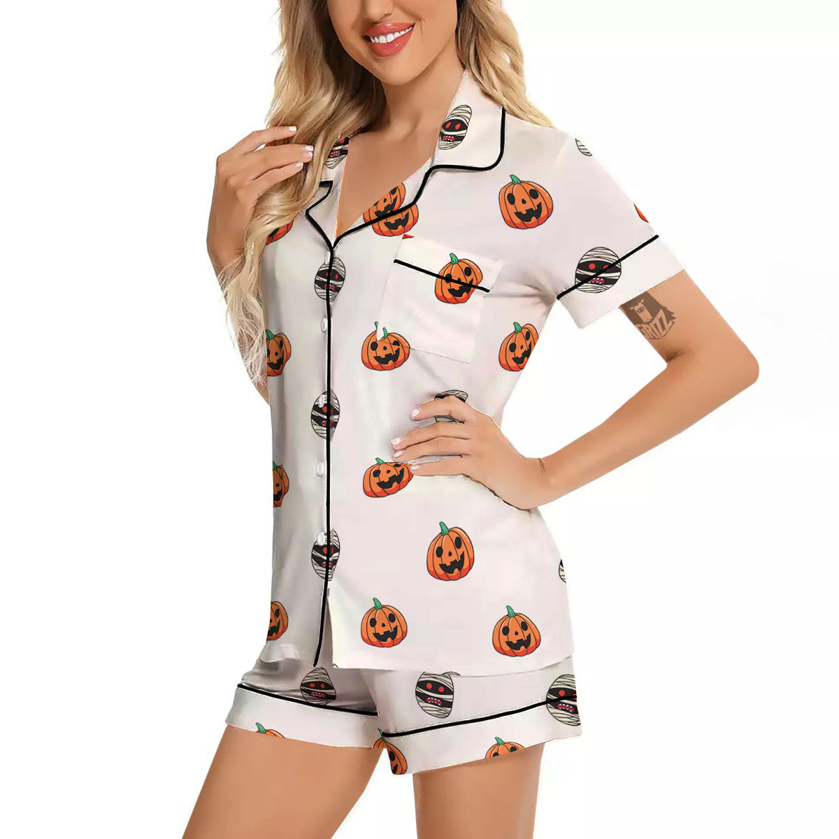 Mummy Halloween Print Pattern Women Silk Pajamas-grizzshop