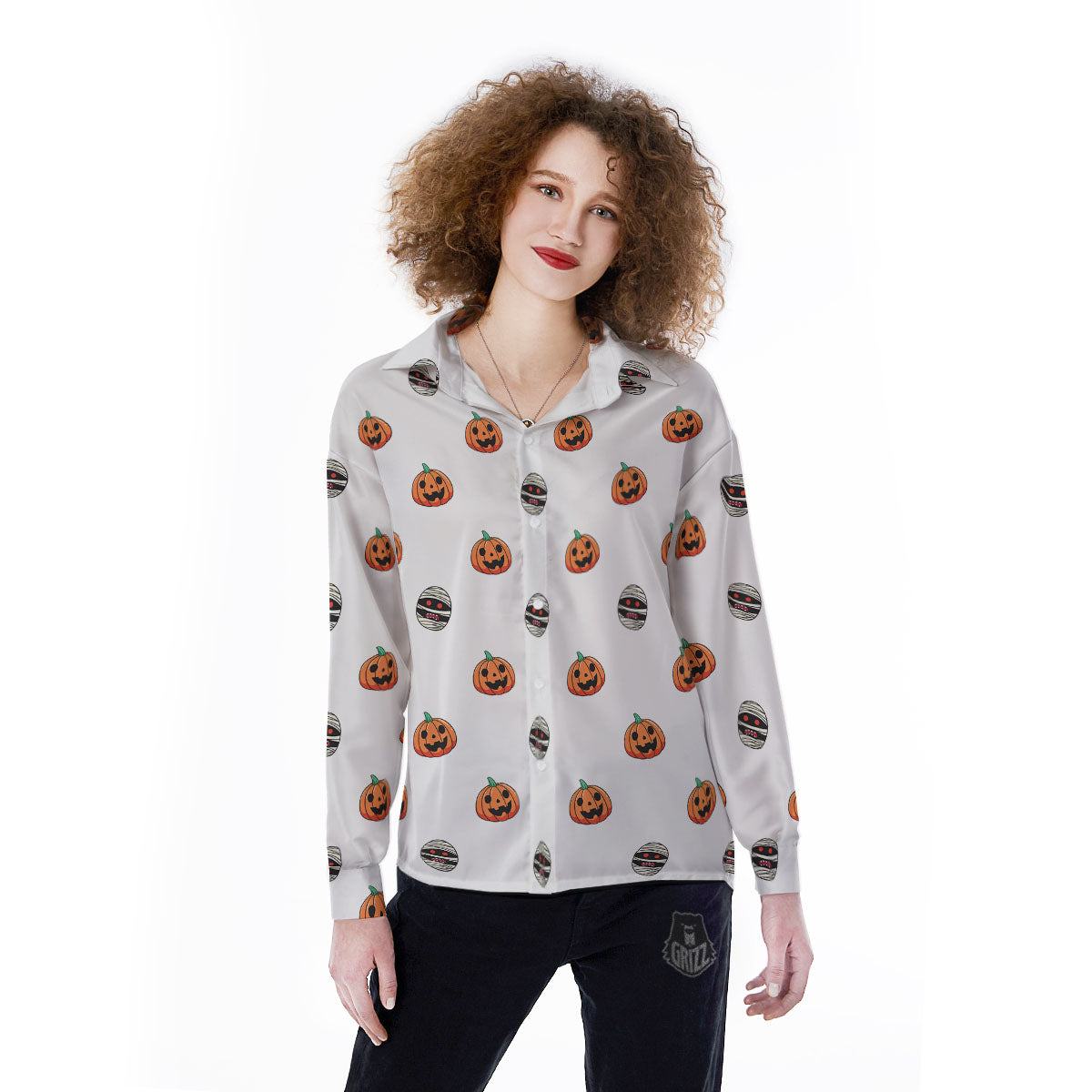 Mummy Halloween Print Pattern Women's Long Sleeve Shirts-grizzshop