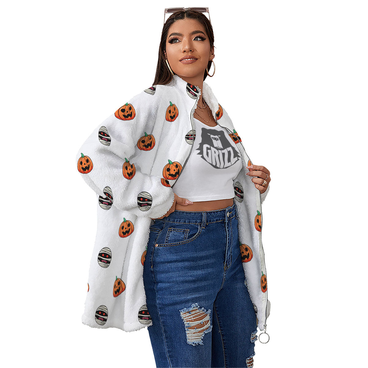Mummy Halloween Print Pattern Women's Sherpa Jacket-grizzshop