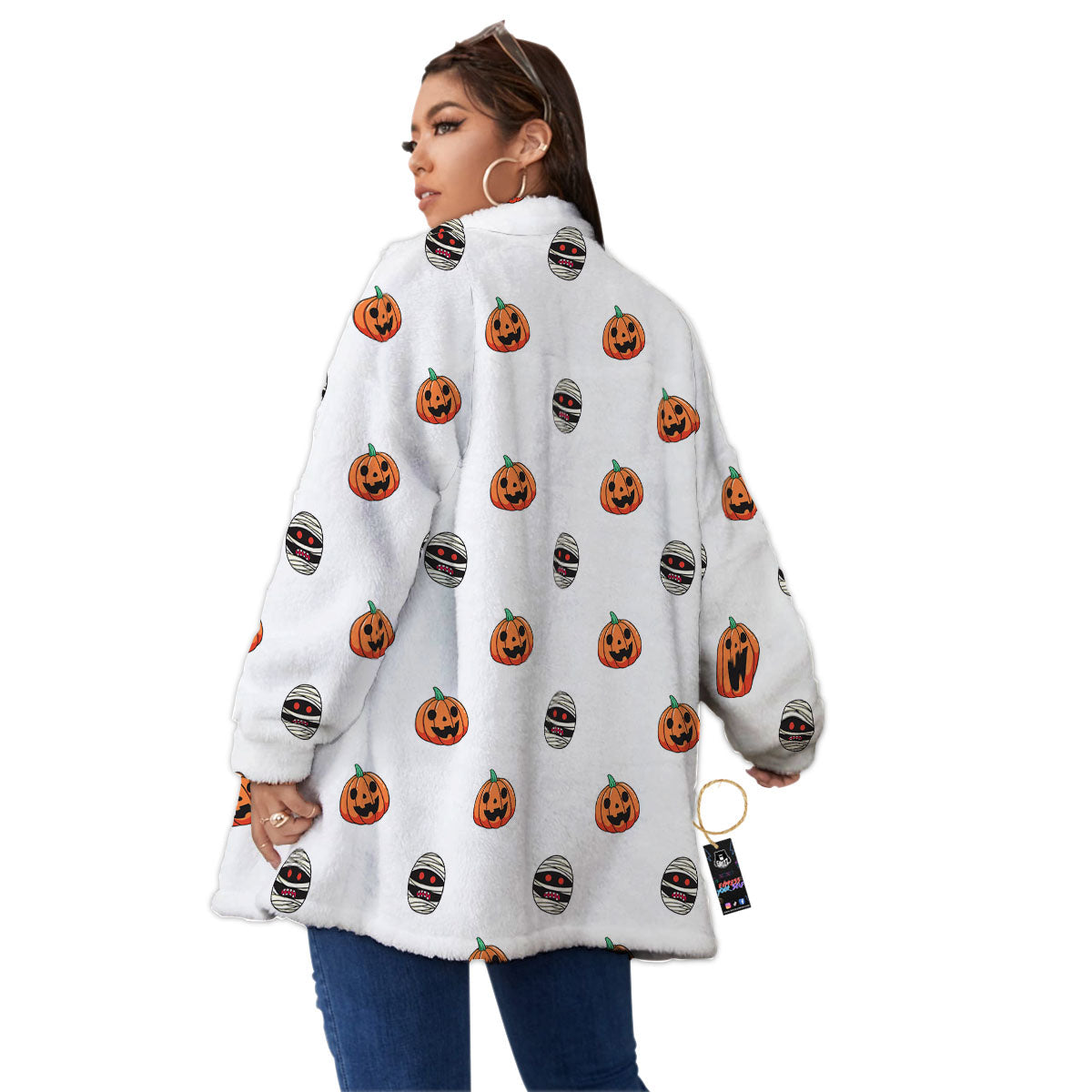 Mummy Halloween Print Pattern Women's Sherpa Jacket-grizzshop