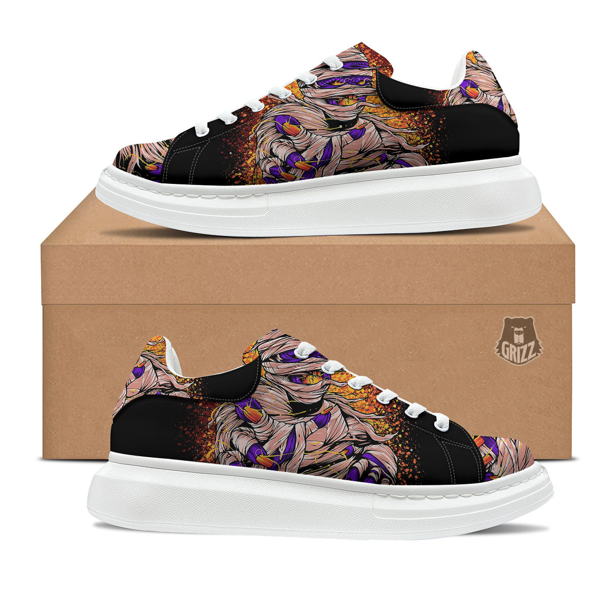 Mummy Halloween Print Platform Shoes-grizzshop