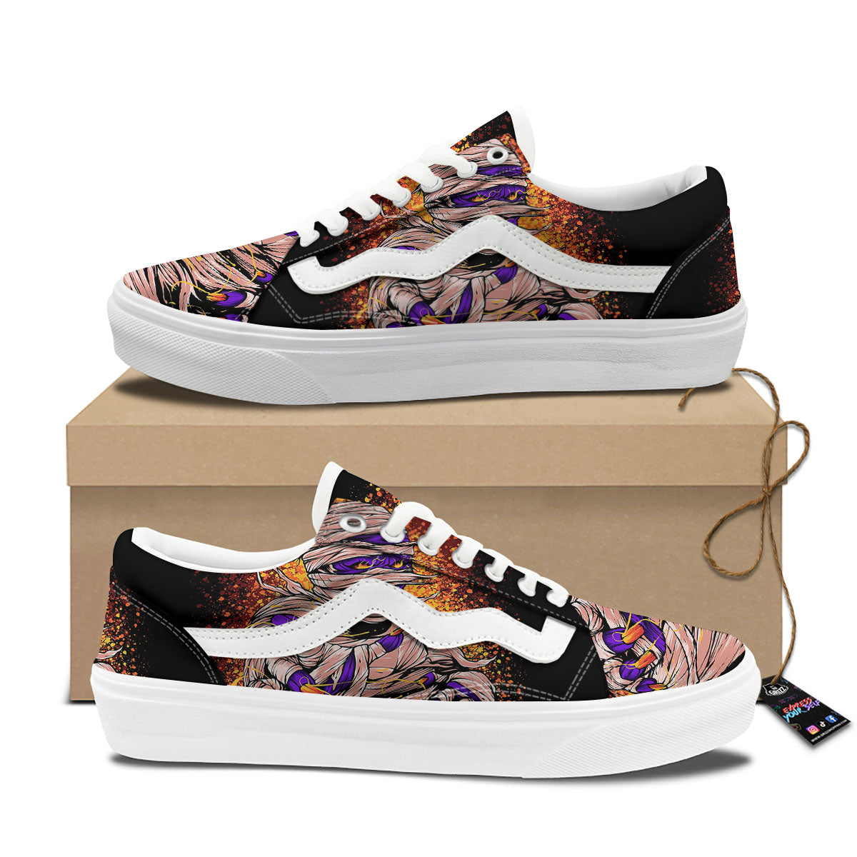 Mummy Halloween Print Skate Shoes-grizzshop