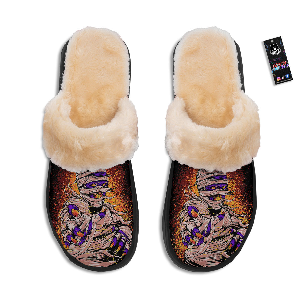 Mummy Halloween Print Slippers-grizzshop