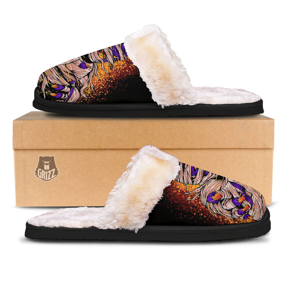 Mummy Halloween Print Slippers-grizzshop
