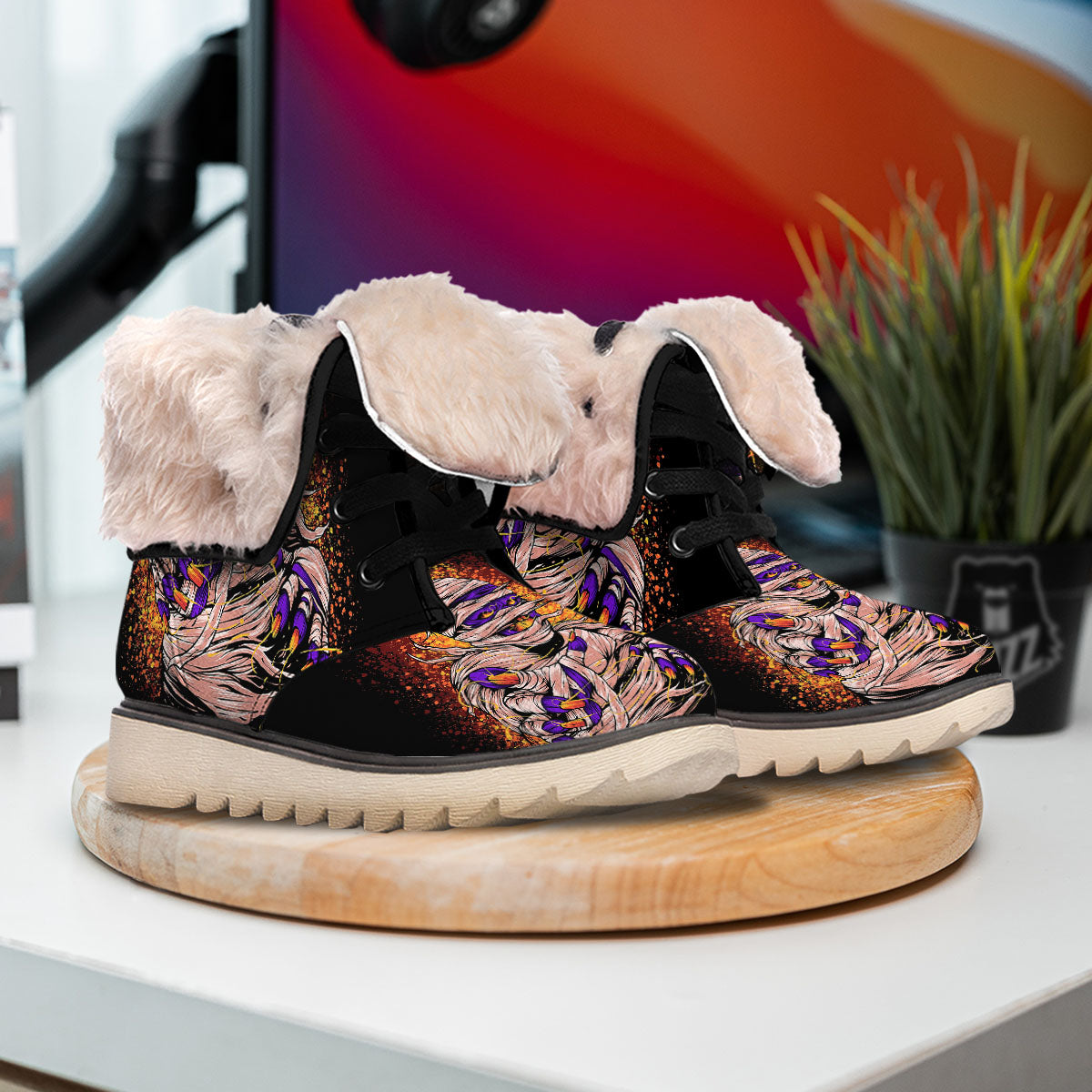 Mummy Halloween Print Snow Boots-grizzshop