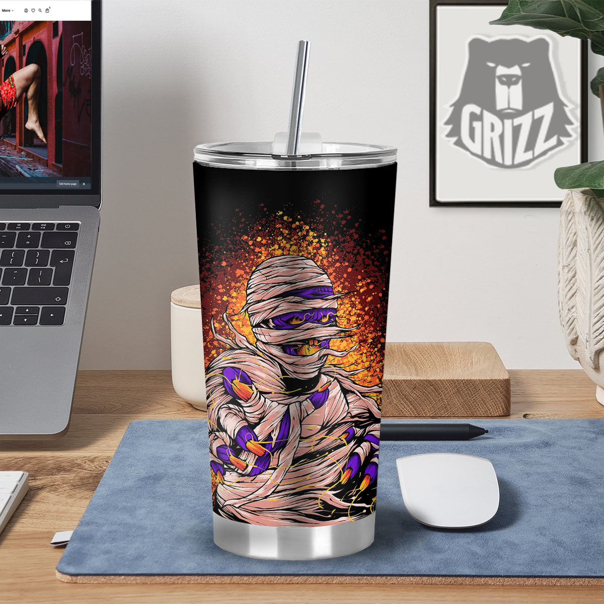 Mummy Halloween Print Tumbler-grizzshop