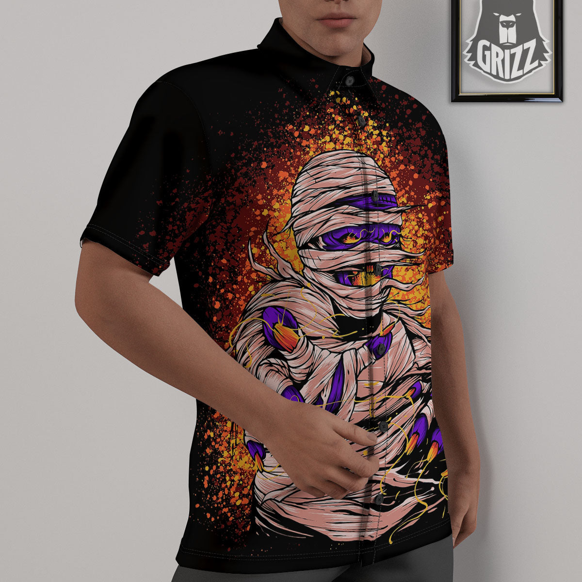 Mummy Halloween Print Untucked Shirts-grizzshop