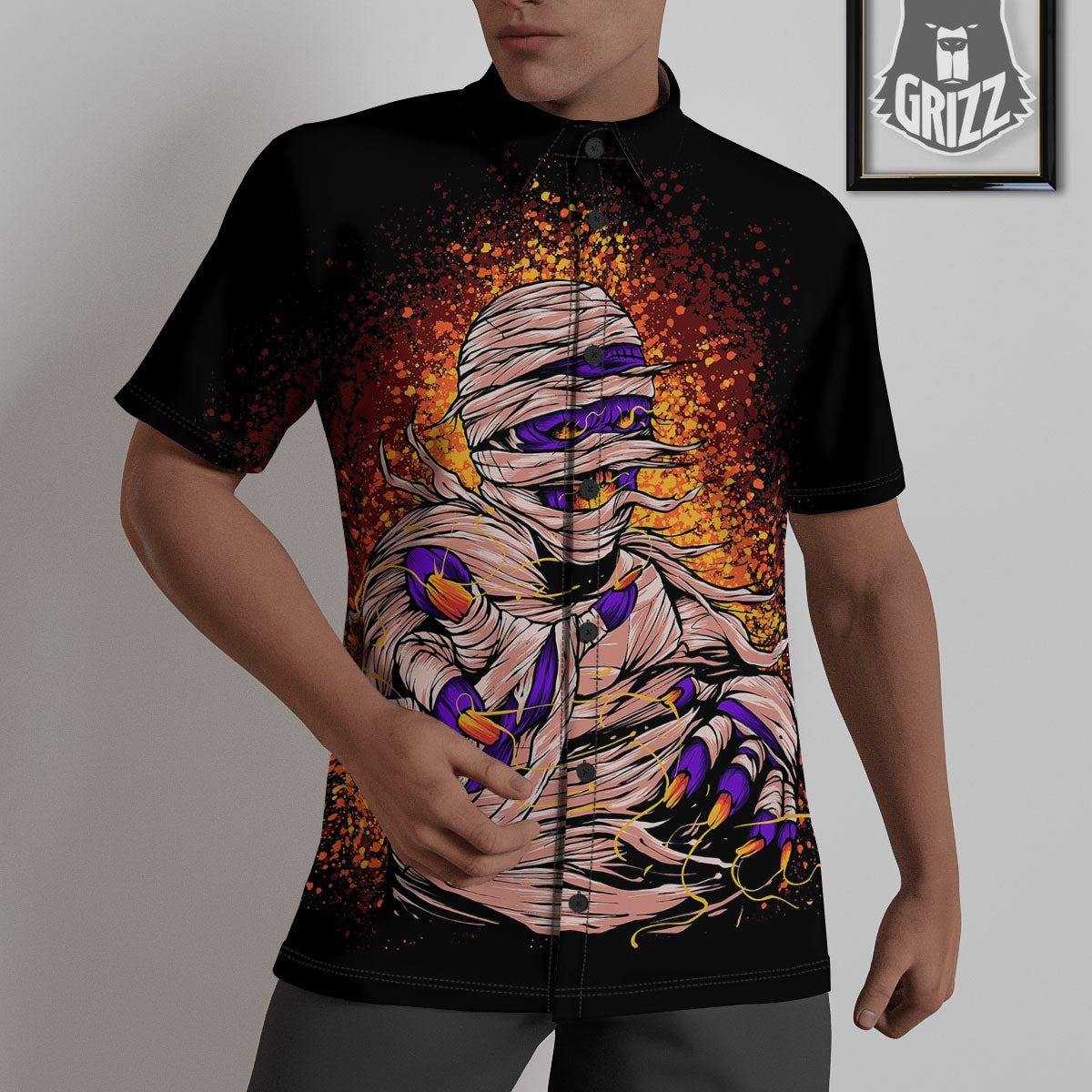 Mummy Halloween Print Untucked Shirts-grizzshop