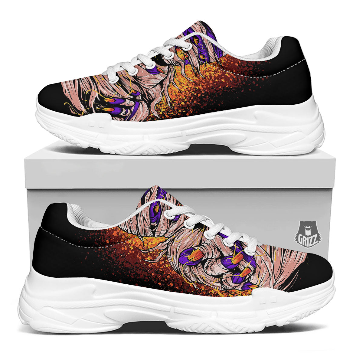Mummy Halloween Print White Chunky Shoes-grizzshop