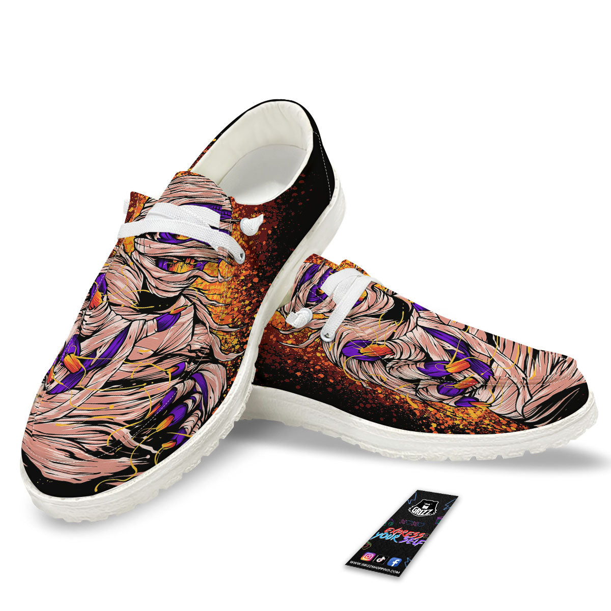 Mummy Halloween Print White Loafers-grizzshop