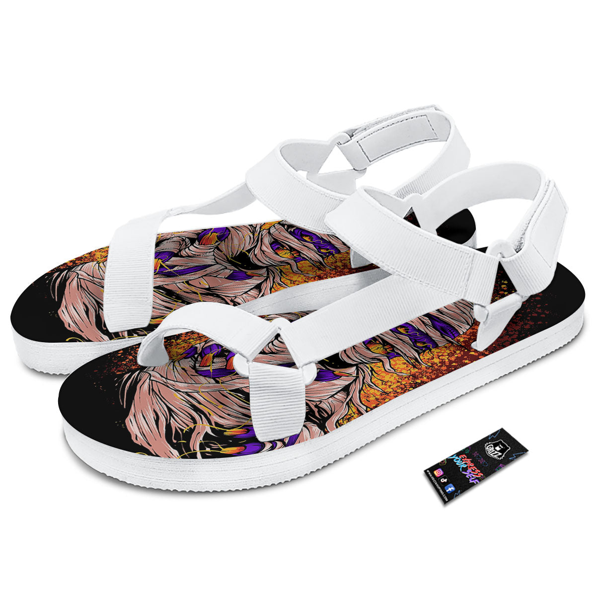 Mummy Halloween Print White Open Toe Sandals-grizzshop