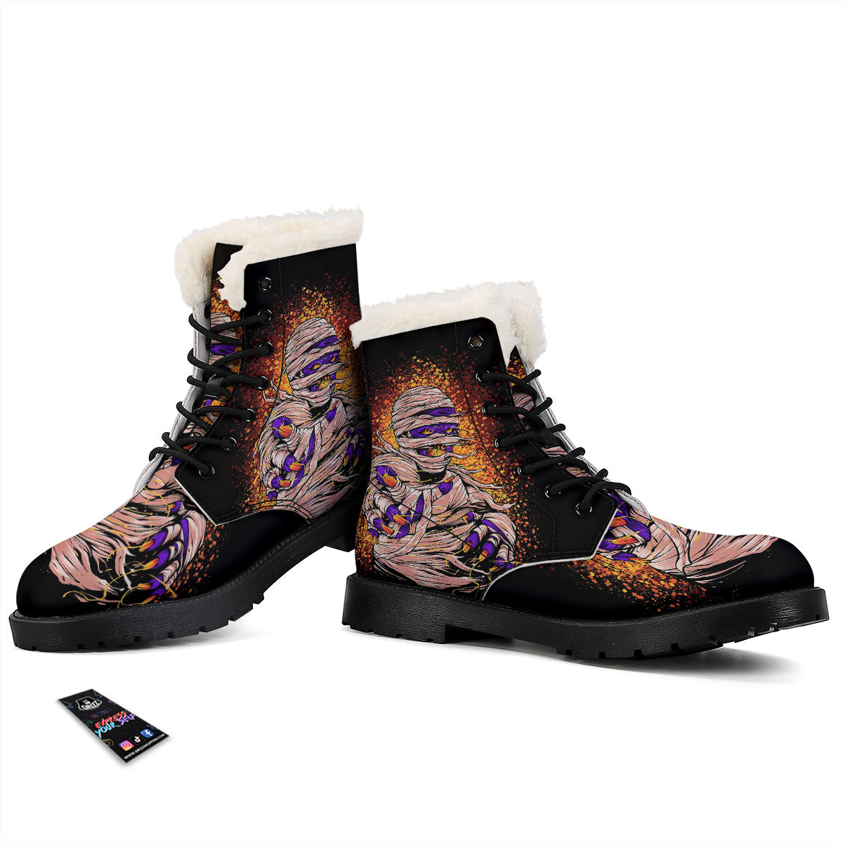 Mummy Halloween Print Winter Boots-grizzshop