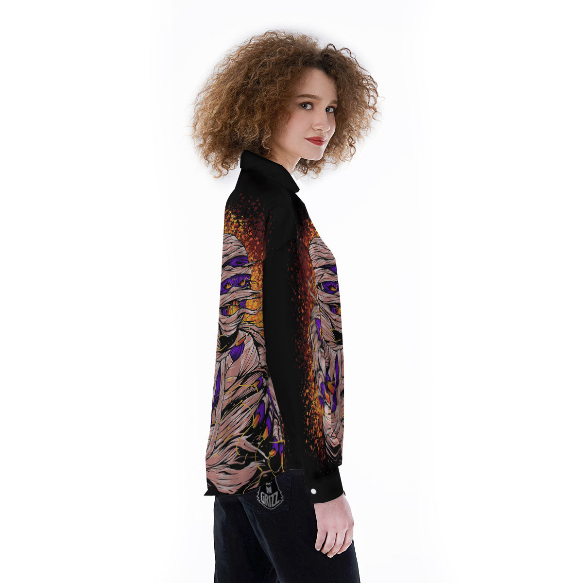 Mummy Halloween Print Women's Long Sleeve Shirts-grizzshop