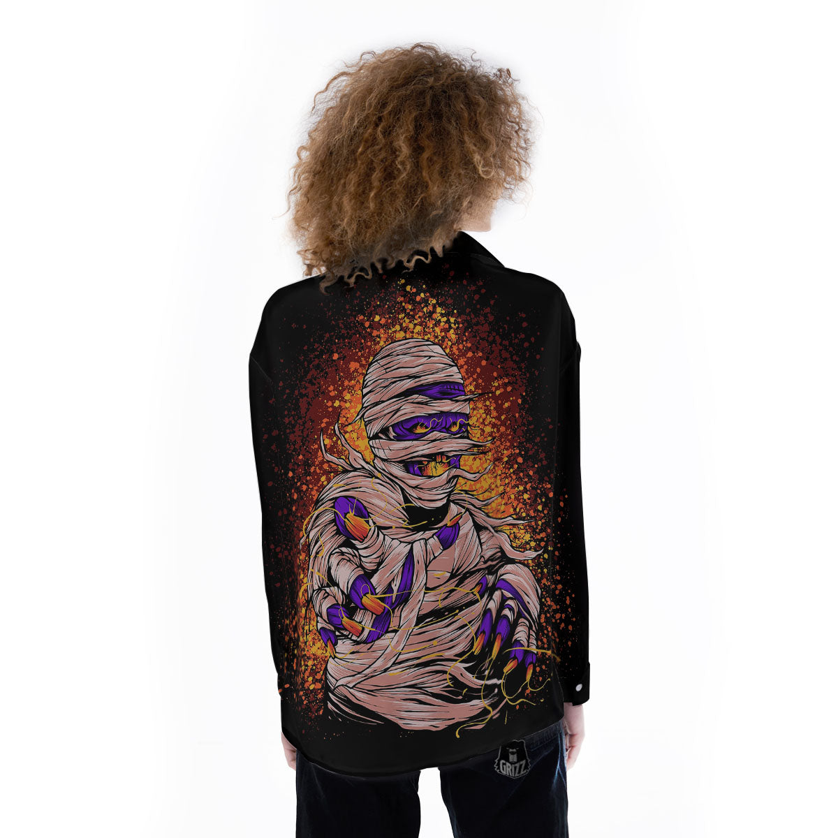 Mummy Halloween Print Women's Long Sleeve Shirts-grizzshop