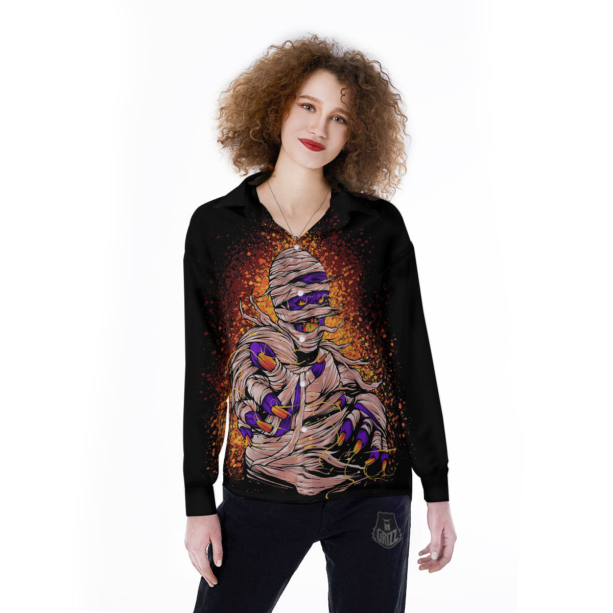 Mummy Halloween Print Women's Long Sleeve Shirts-grizzshop